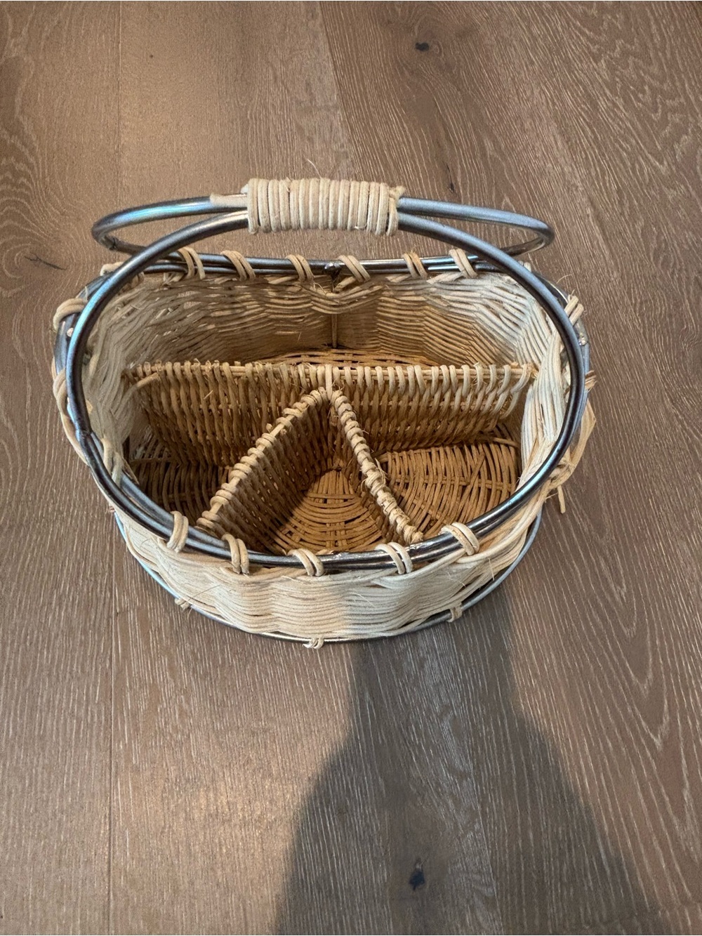 Natural Woven Divided Silverware Picnic Basket Tote